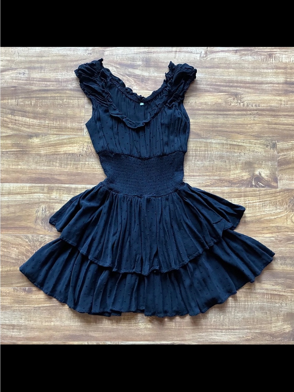 SHEIN Womens Junior Girls Black Broderie Style Ruffled Layered Summer Dress Sz L